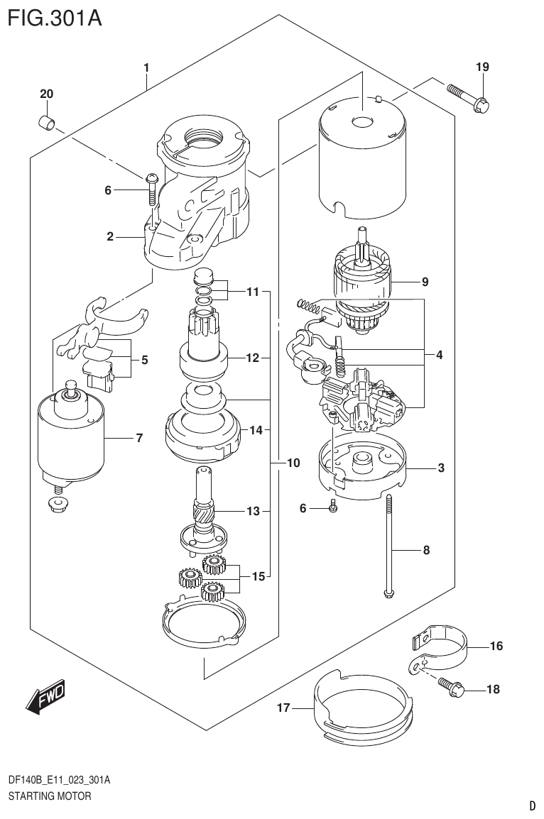 Suzuki DF140B, DF140BT, DF140BZ, DF115BT, DF115BZ, DF115B STARTING MOTOR parts diagram