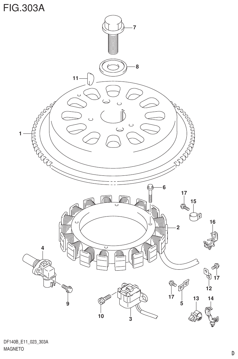 Suzuki DF140B, DF140BT, DF140BZ, DF115BT, DF115BZ, DF115B MAGNETO parts diagram