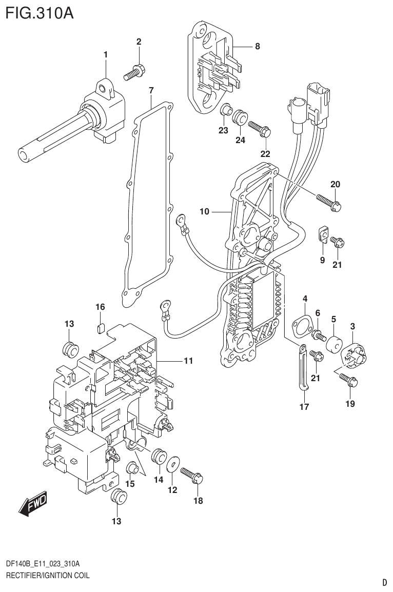 Suzuki DF140B, DF140BT, DF140BZ, DF115BT, DF115BZ, DF115B RECTIFIER/IGNITION COIL parts diagram