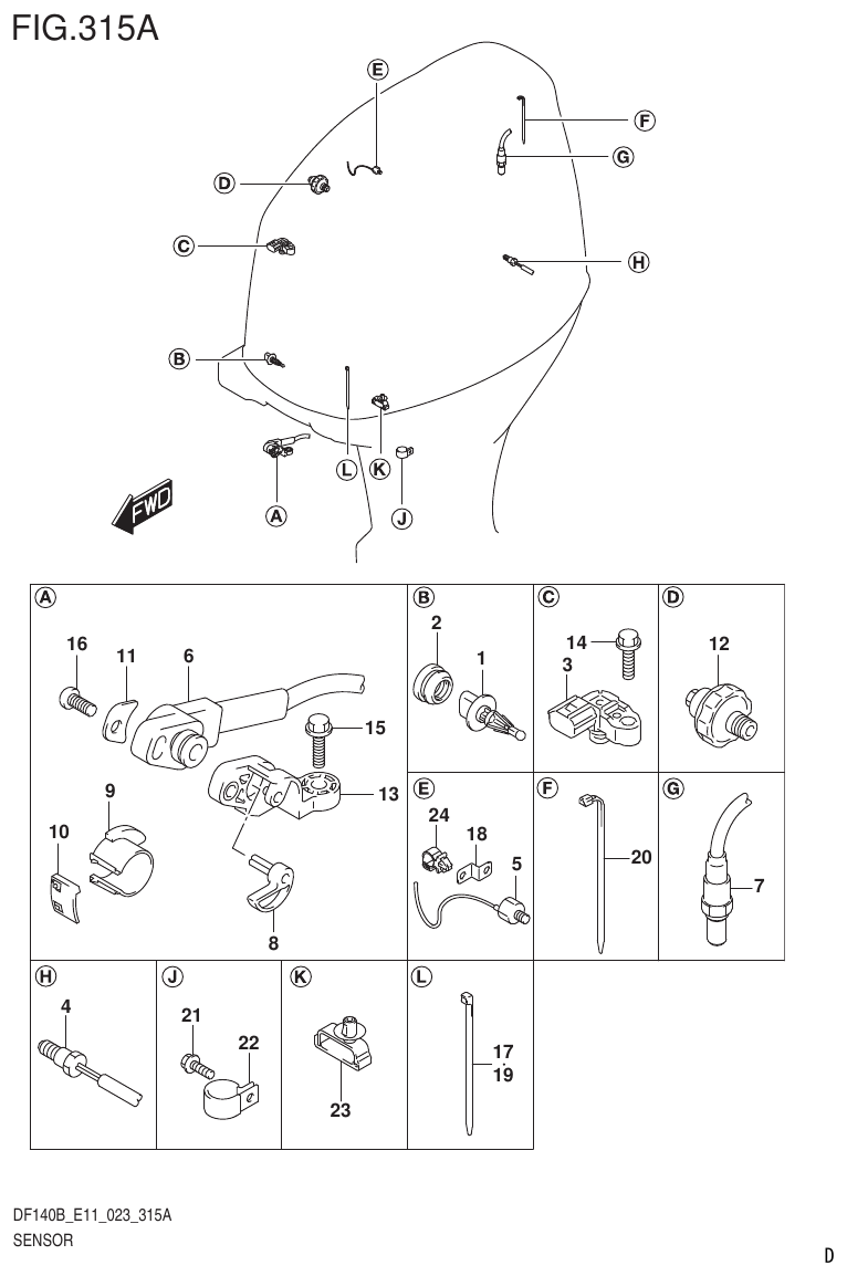 Suzuki DF140B, DF140BT, DF140BZ, DF115BT, DF115BZ, DF115B SENSOR parts diagram
