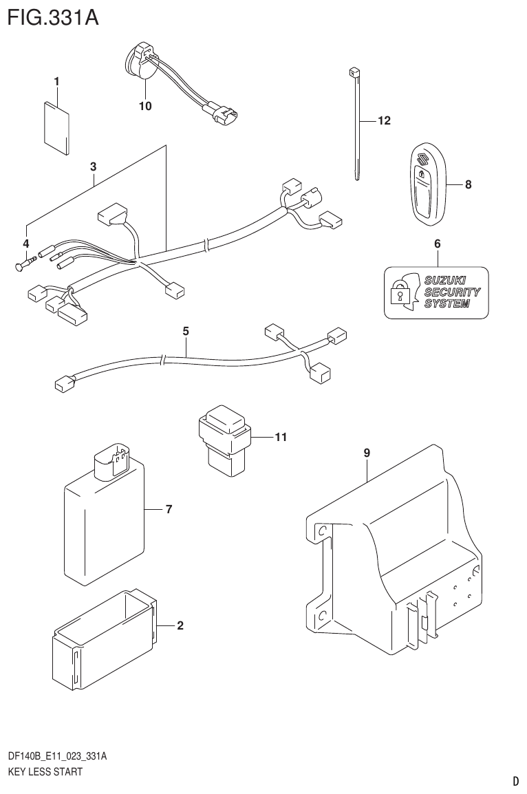 Suzuki DF140B, DF140BT, DF140BZ, DF115BT, DF115BZ, DF115B KEY LESS START (022) parts diagram