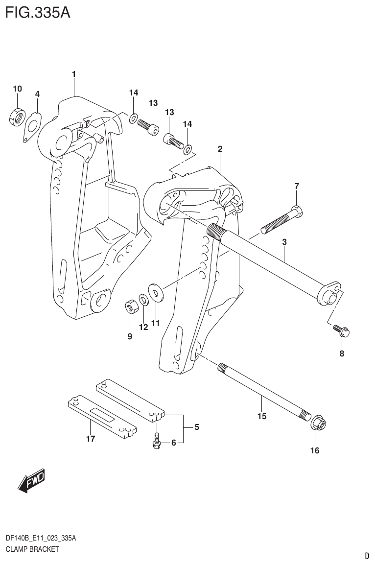 Suzuki DF140B, DF140BT, DF140BZ, DF115BT, DF115BZ, DF115B CLAMP BRACKET (DF140BT,DF140BZ) parts diagram