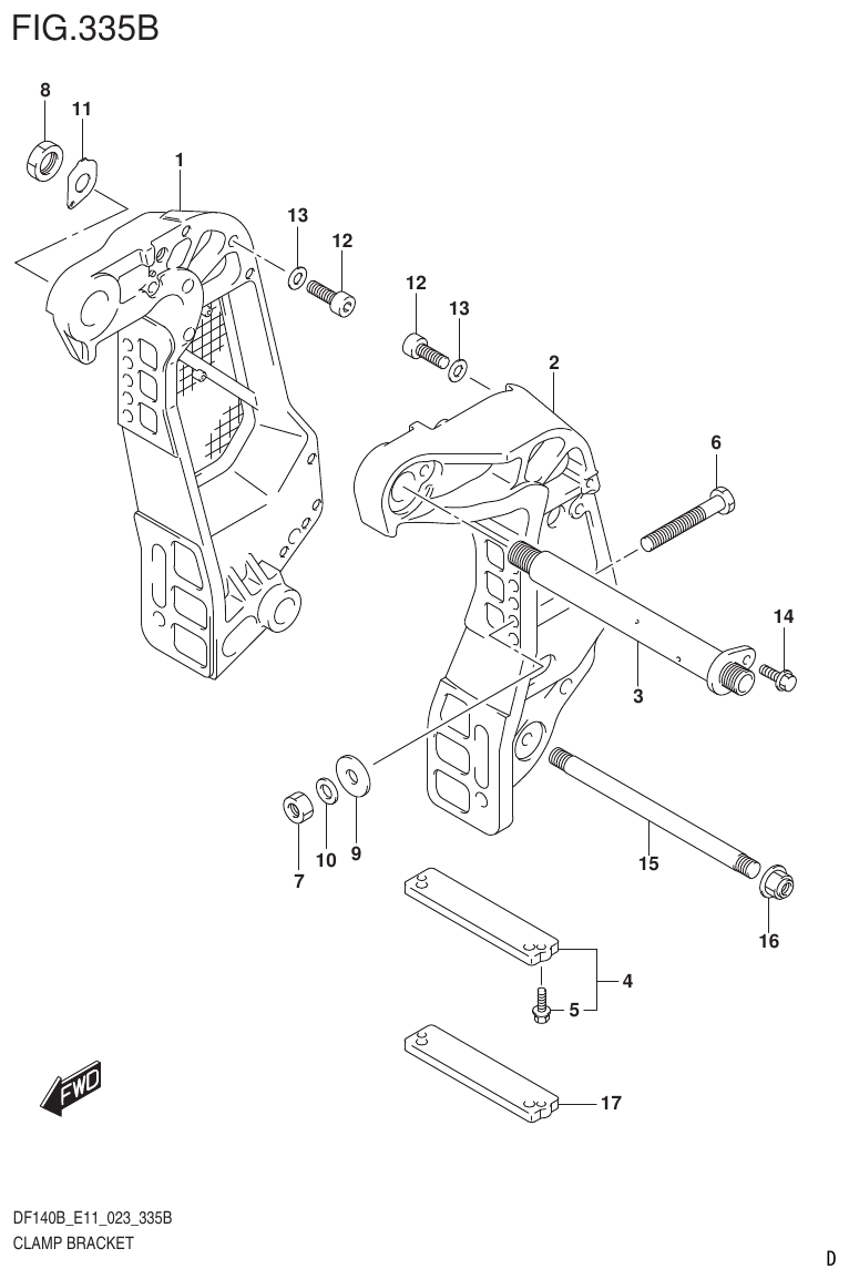 Suzuki DF140B, DF140BT, DF140BZ, DF115BT, DF115BZ, DF115B CLAMP BRACKET (DF115BT,DF115BZ) parts diagram
