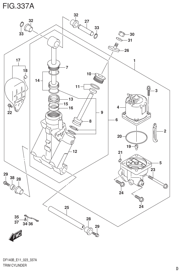 Suzuki DF140B, DF140BT, DF140BZ, DF115BT, DF115BZ, DF115B TRIM CYLINDER (DF140BT,DF140BZ) parts diagram
