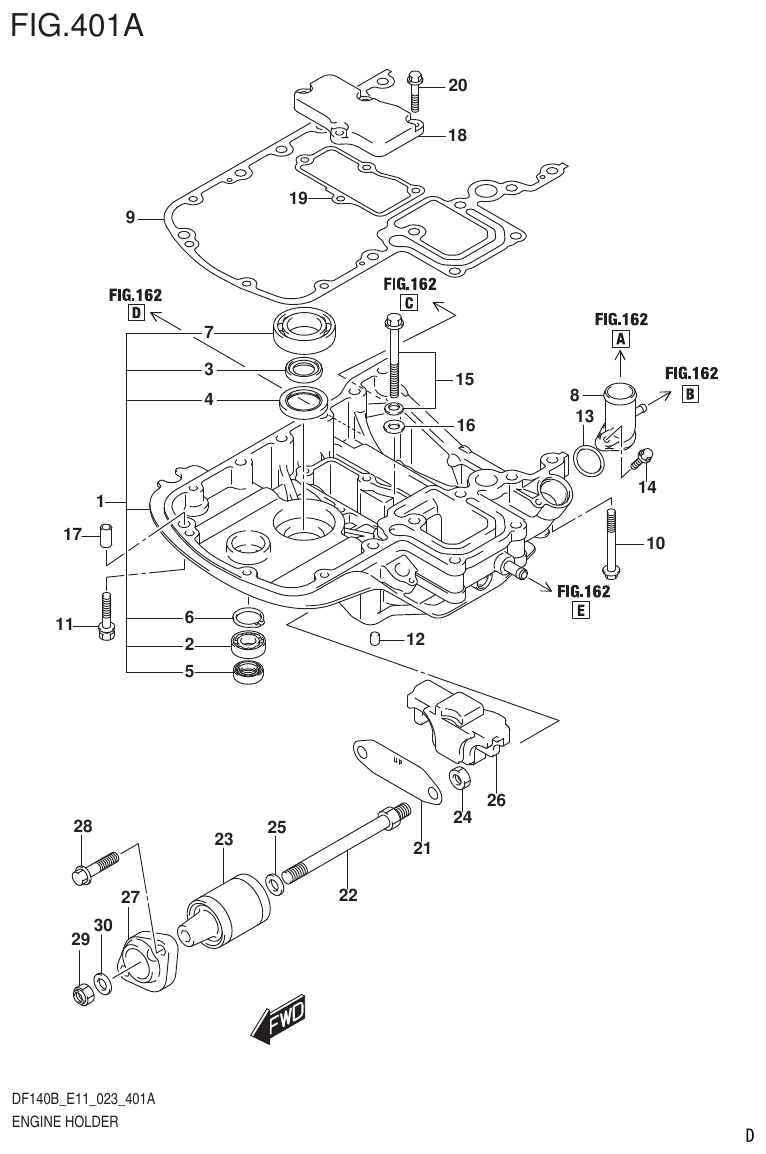 Suzuki DF140B, DF140BT, DF140BZ, DF115BT, DF115BZ, DF115B ENGINE HOLDER (022) parts diagram