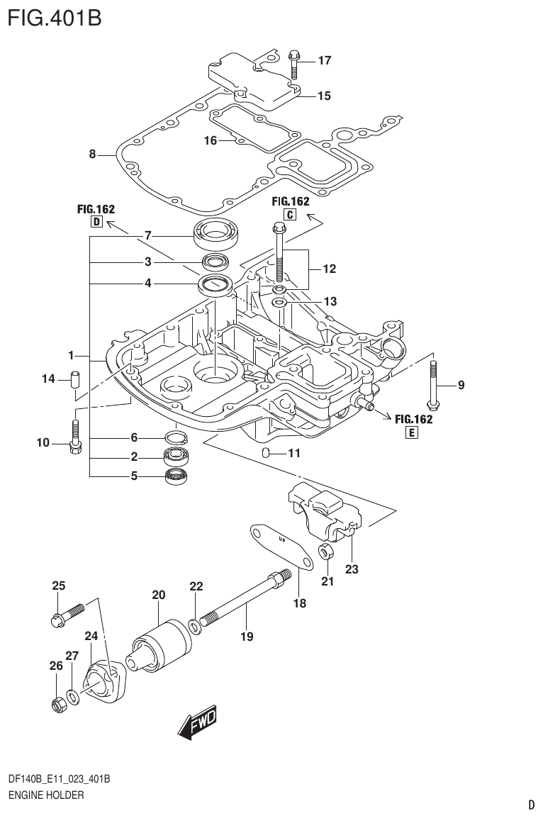 Suzuki DF140B, DF140BT, DF140BZ, DF115BT, DF115BZ, DF115B ENGINE HOLDER (023) parts diagram