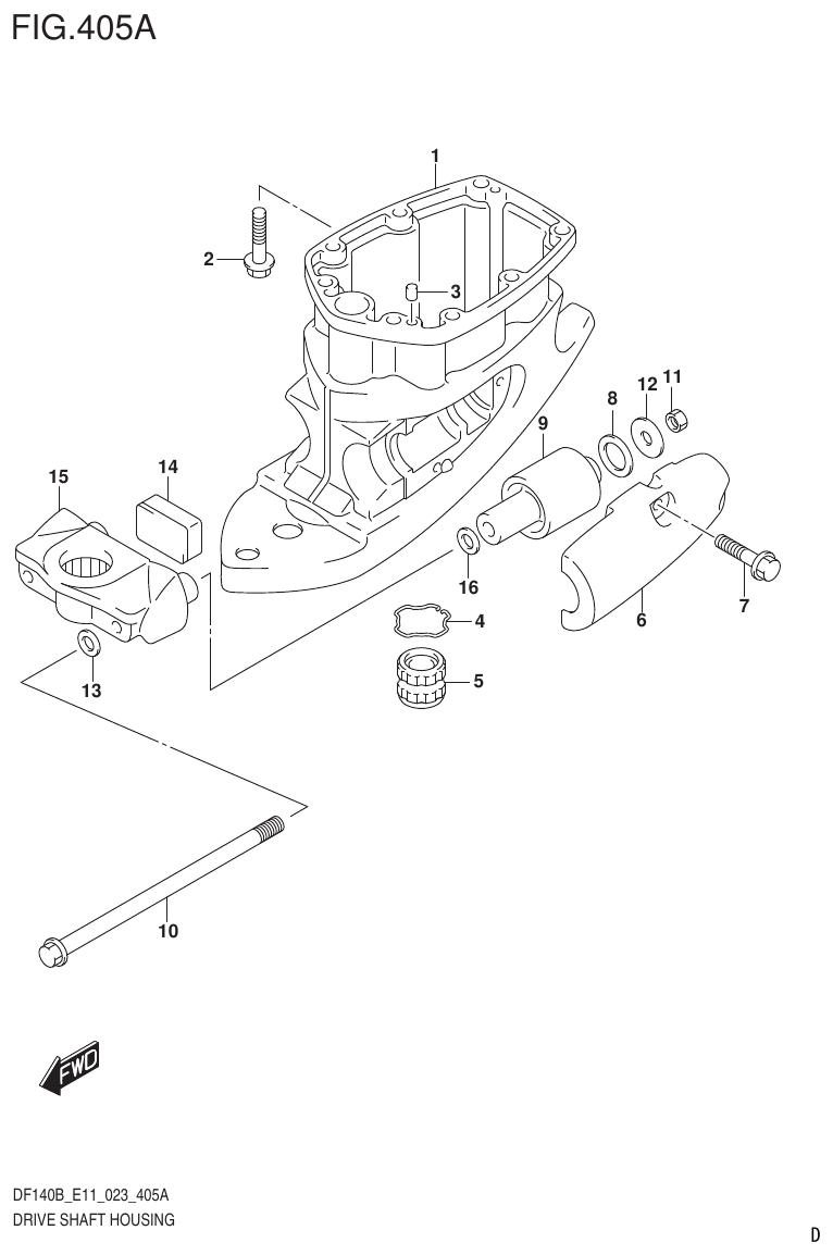 Suzuki DF140B, DF140BT, DF140BZ, DF115BT, DF115BZ, DF115B DRIVE SHAFT HOUSING parts diagram