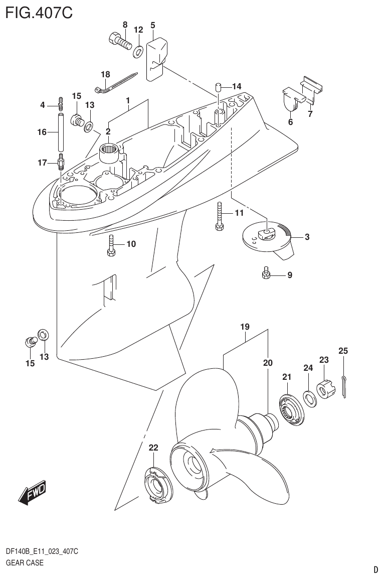 Suzuki DF140B, DF140BT, DF140BZ, DF115BT, DF115BZ, DF115B GEAR CASE ((DF140BT,DF115BT):E40) parts diagram