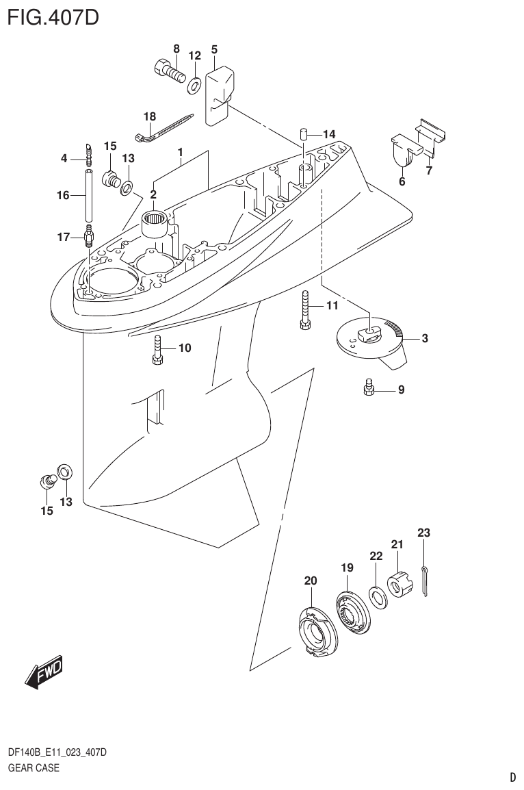 Suzuki DF140B, DF140BT, DF140BZ, DF115BT, DF115BZ, DF115B GEAR CASE ((DF140BZ,DF115BZ):E40) parts diagram