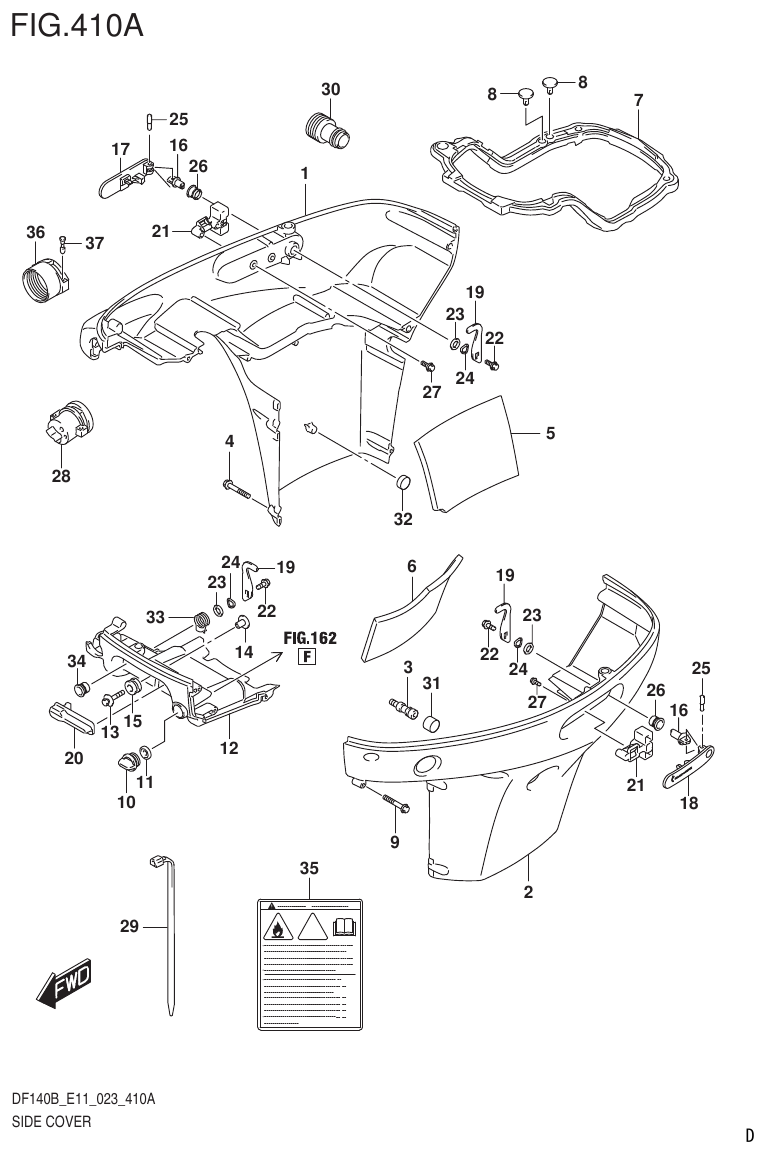 Suzuki DF140B, DF140BT, DF140BZ, DF115BT, DF115BZ, DF115B SIDE COVER parts diagram