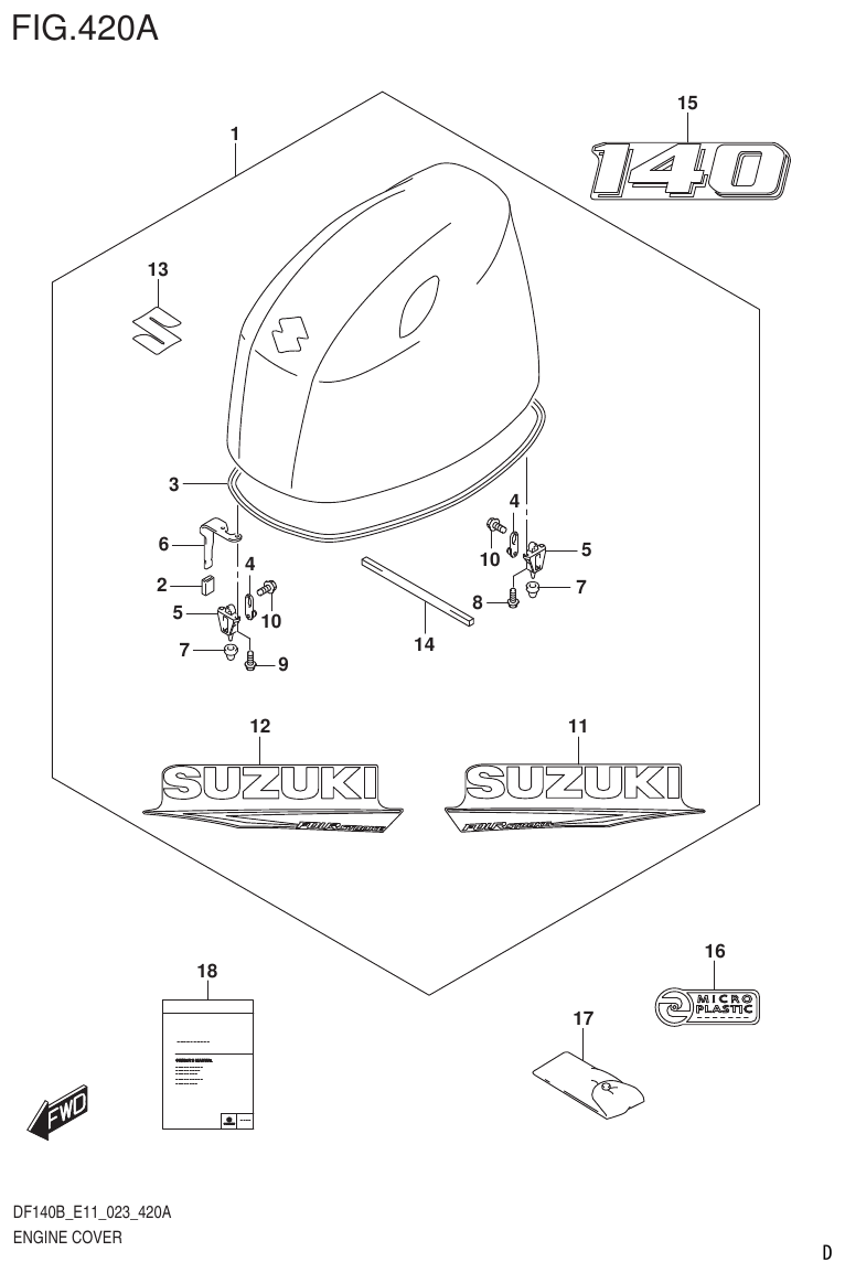 Suzuki DF140B, DF140BT, DF140BZ, DF115BT, DF115BZ, DF115B ENGINE COVER (DF140BT,DF140BZ) parts diagram