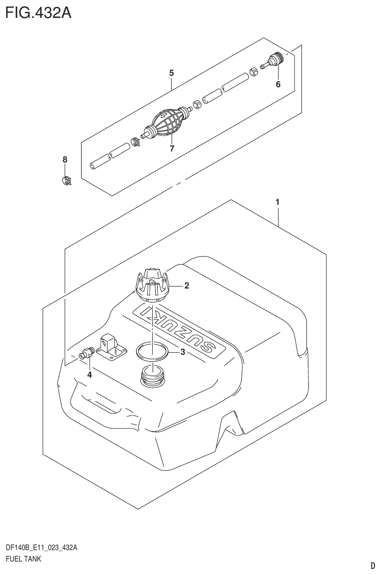 Suzuki DF140B, DF140BT, DF140BZ, DF115BT, DF115BZ, DF115B FUEL TANK (E40) parts diagram