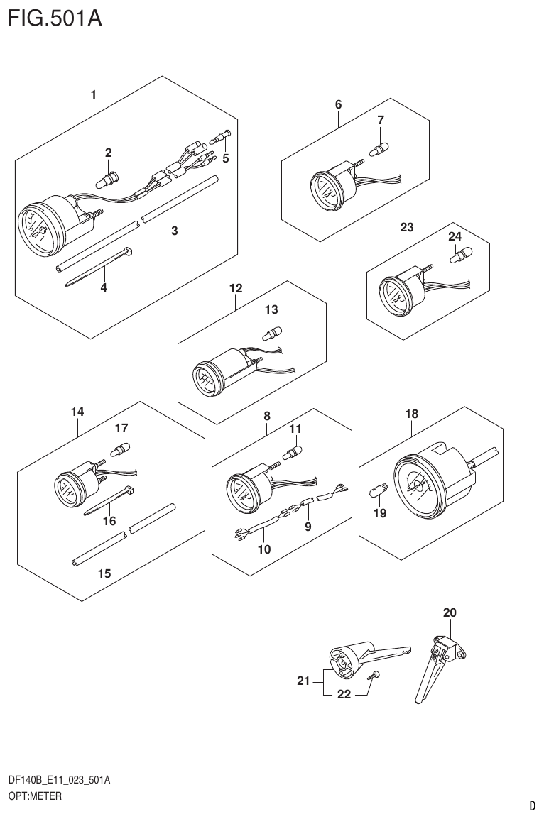 Suzuki DF140B, DF140BT, DF140BZ, DF115BT, DF115BZ, DF115B OPT:METER (E11) parts diagram