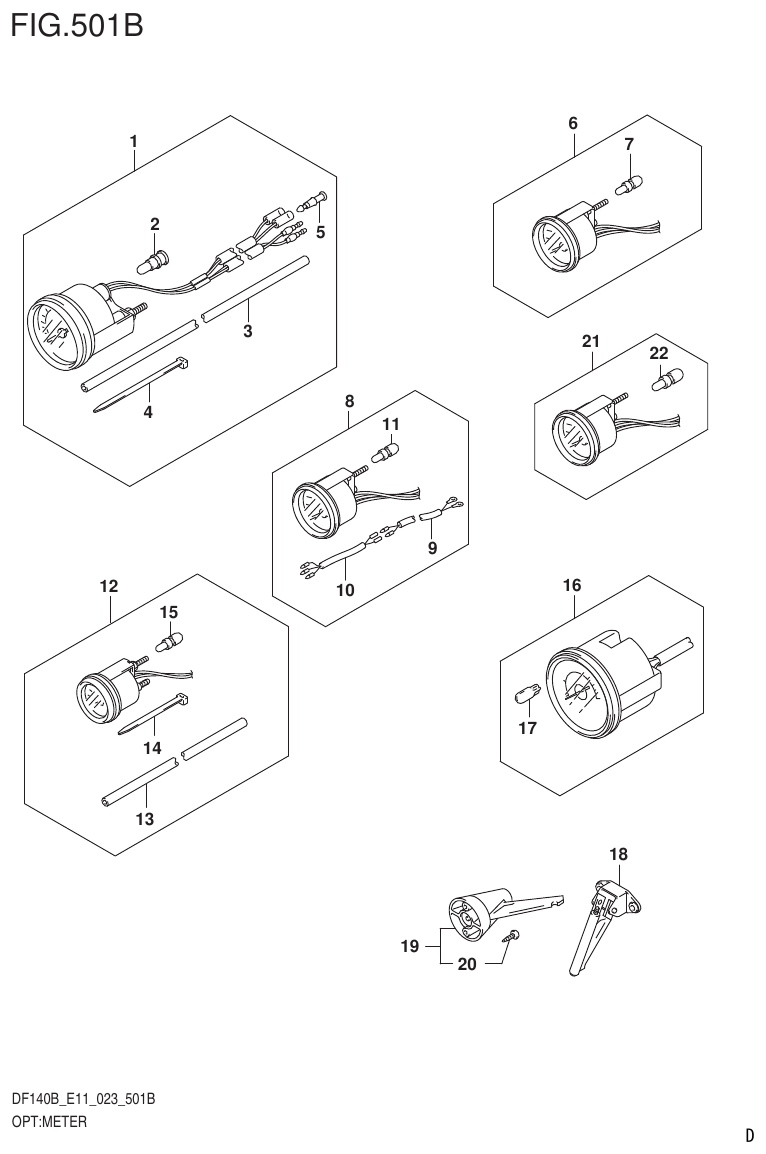 Suzuki DF140B, DF140BT, DF140BZ, DF115BT, DF115BZ, DF115B OPT:METER (E40) parts diagram