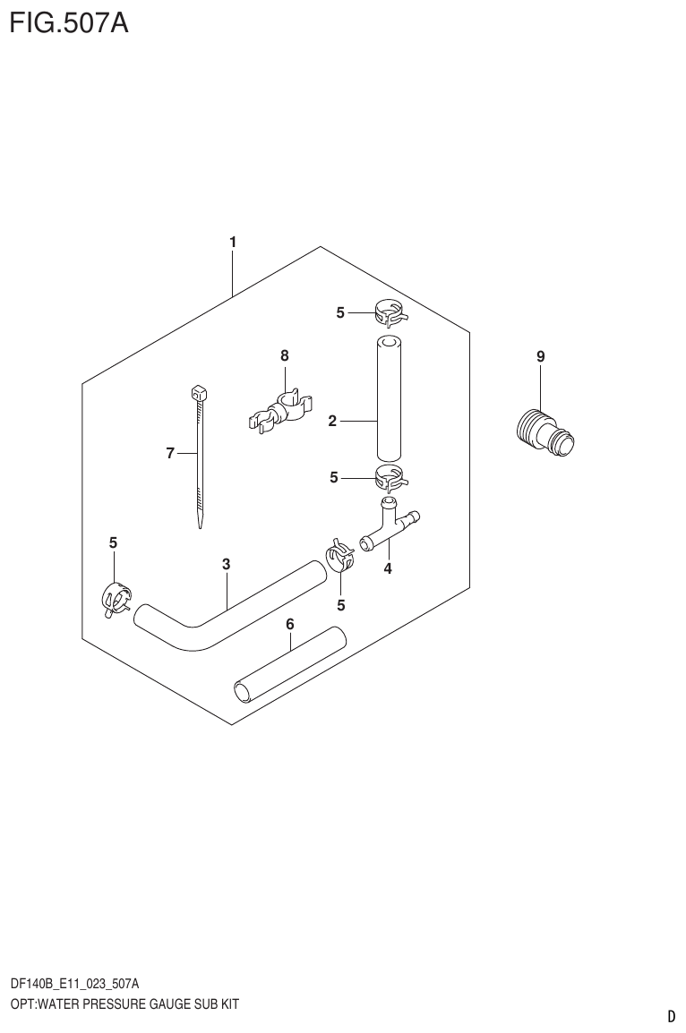 Suzuki DF140B, DF140BT, DF140BZ, DF115BT, DF115BZ, DF115B OPT:WATER PRESSURE GAUGE SUB KIT parts diagram