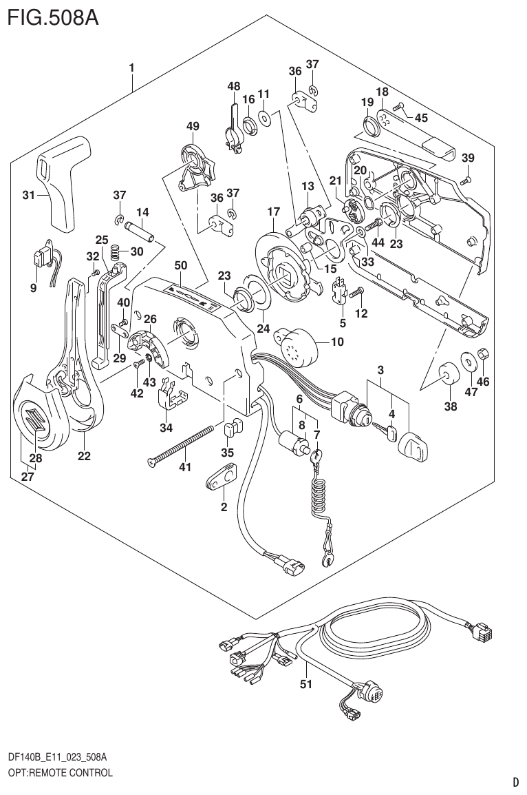 Suzuki DF140B, DF140BT, DF140BZ, DF115BT, DF115BZ, DF115B OPT:REMOTE CONTROL (N/KEY LESS START) parts diagram