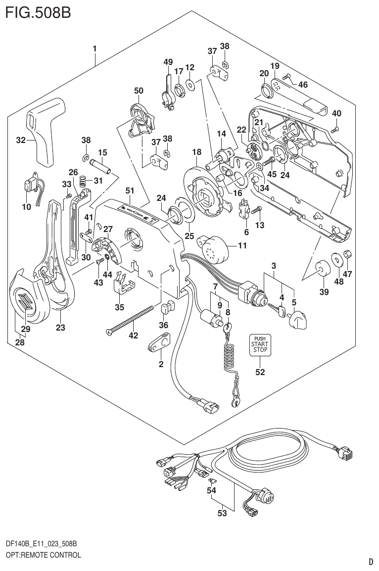 Suzuki DF140B, DF140BT, DF140BZ, DF115BT, DF115BZ, DF115B OPT:REMOTE CONTROL (W/KEY LESS START) parts diagram