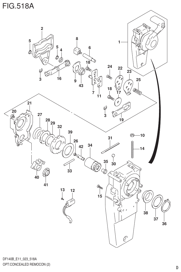 Suzuki DF140B, DF140BT, DF140BZ, DF115BT, DF115BZ, DF115B OPT:CONCEALED REMOCON (2) parts diagram