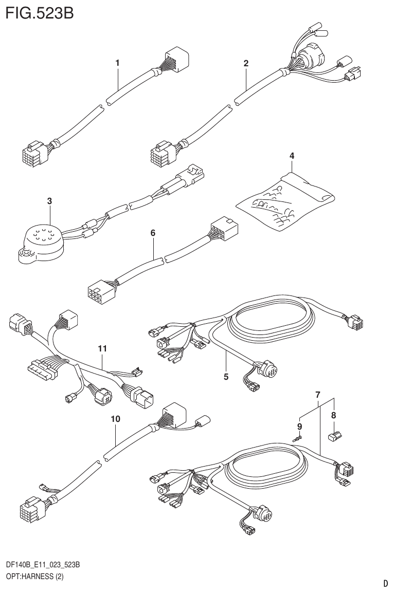Suzuki DF140B, DF140BT, DF140BZ, DF115BT, DF115BZ, DF115B OPT:HARNESS (2) (023) parts diagram