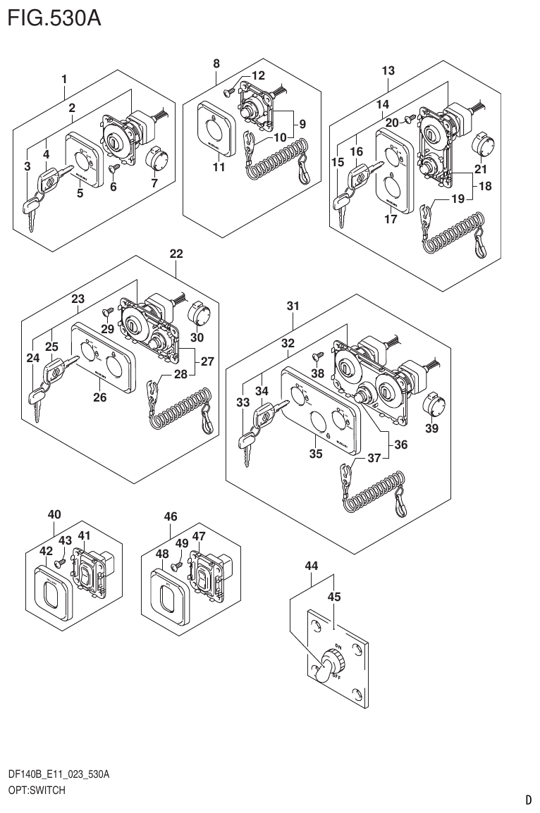 Suzuki DF140B, DF140BT, DF140BZ, DF115BT, DF115BZ, DF115B OPT:SWITCH parts diagram
