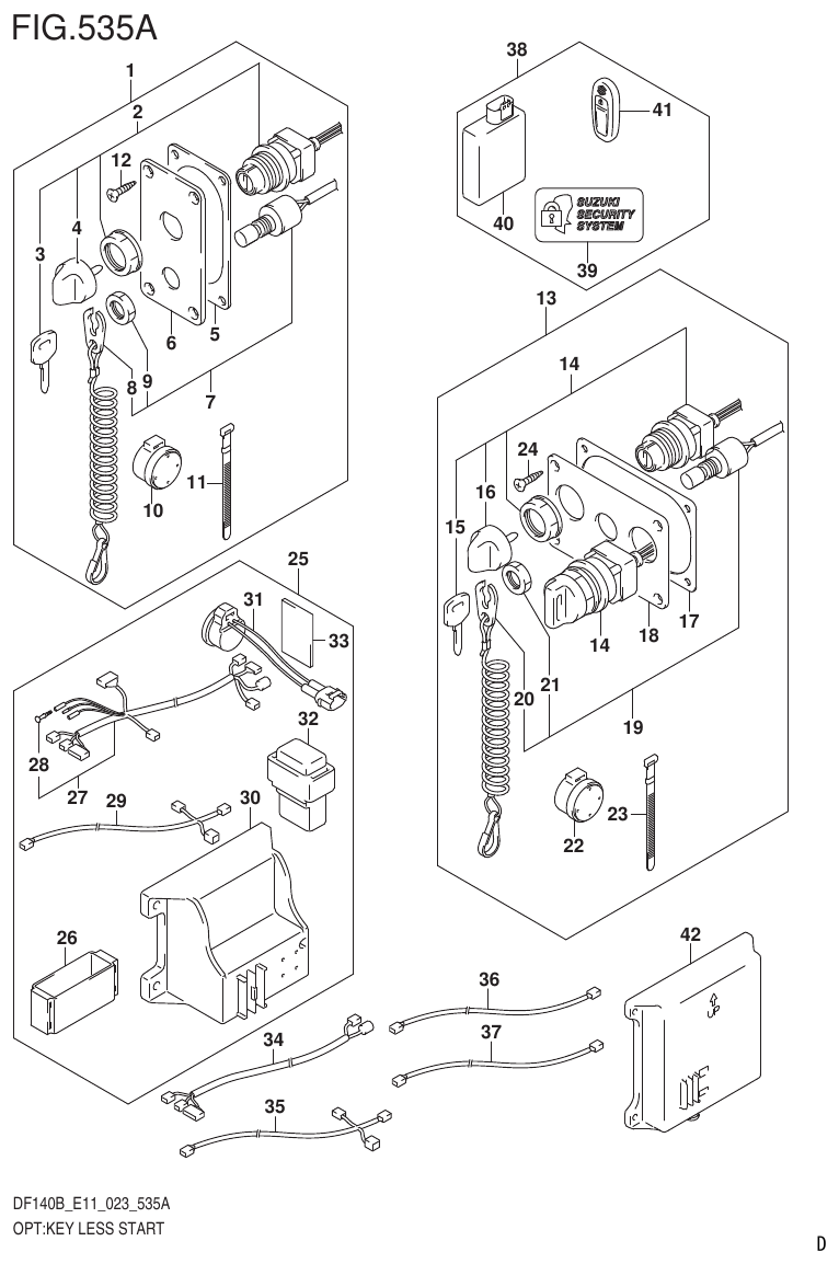 Suzuki DF140B, DF140BT, DF140BZ, DF115BT, DF115BZ, DF115B OPT:KEY LESS START (022) parts diagram