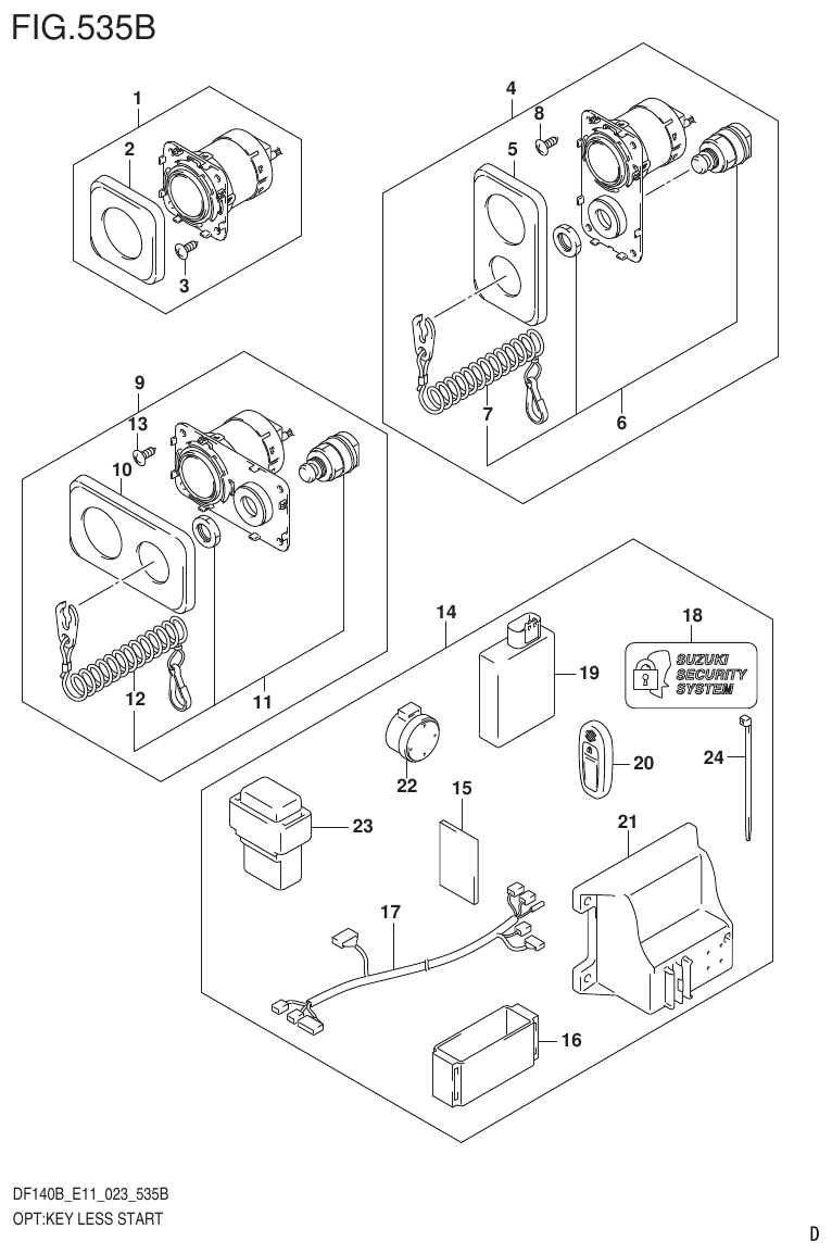 Suzuki DF140B, DF140BT, DF140BZ, DF115BT, DF115BZ, DF115B OPT:KEY LESS START (023) parts diagram