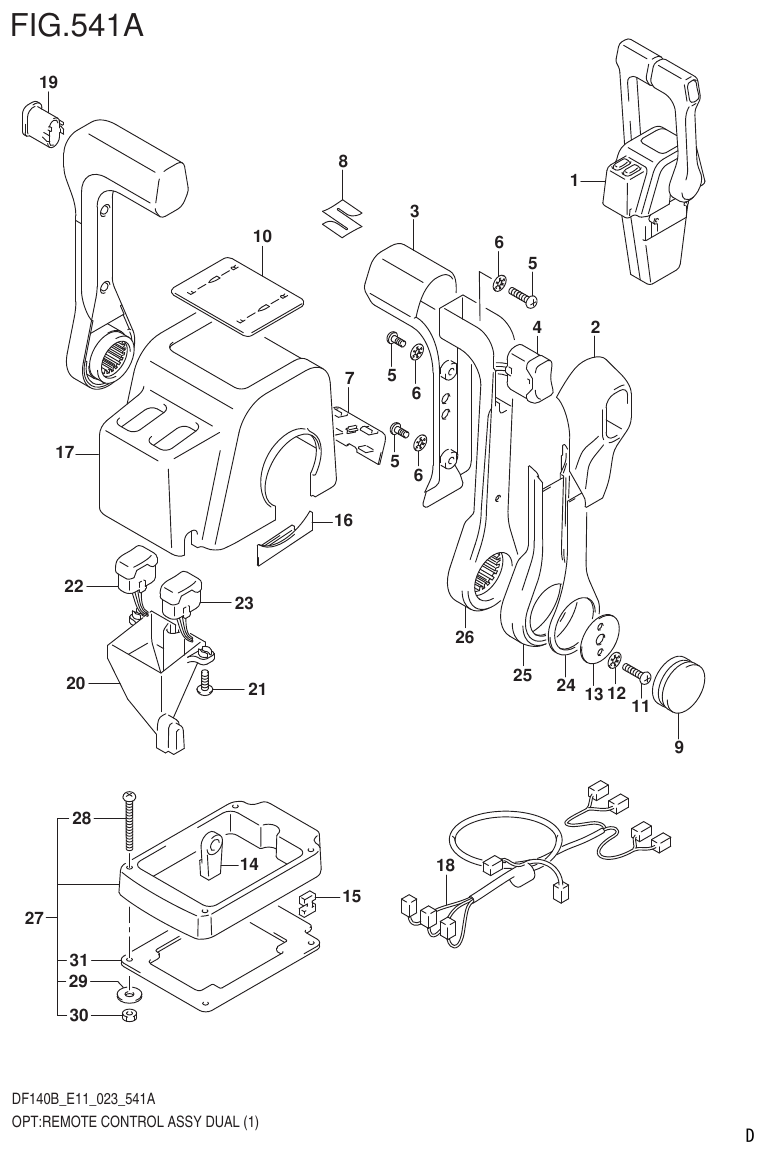 Suzuki DF140B, DF140BT, DF140BZ, DF115BT, DF115BZ, DF115B OPT:REMOTE CONTROL ASSY DUAL (1) parts diagram