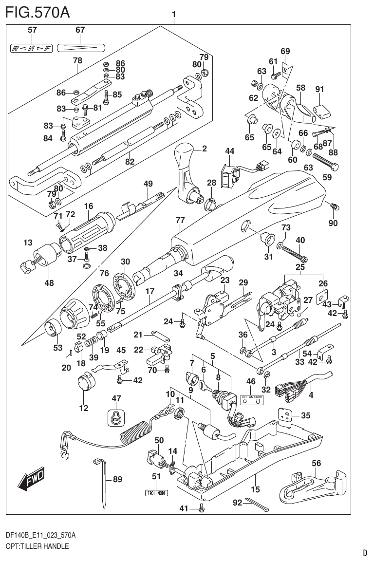 Suzuki DF140B, DF140BT, DF140BZ, DF115BT, DF115BZ, DF115B OPT:TILLER HANDLE (DF115BT,DF115BZ) parts diagram
