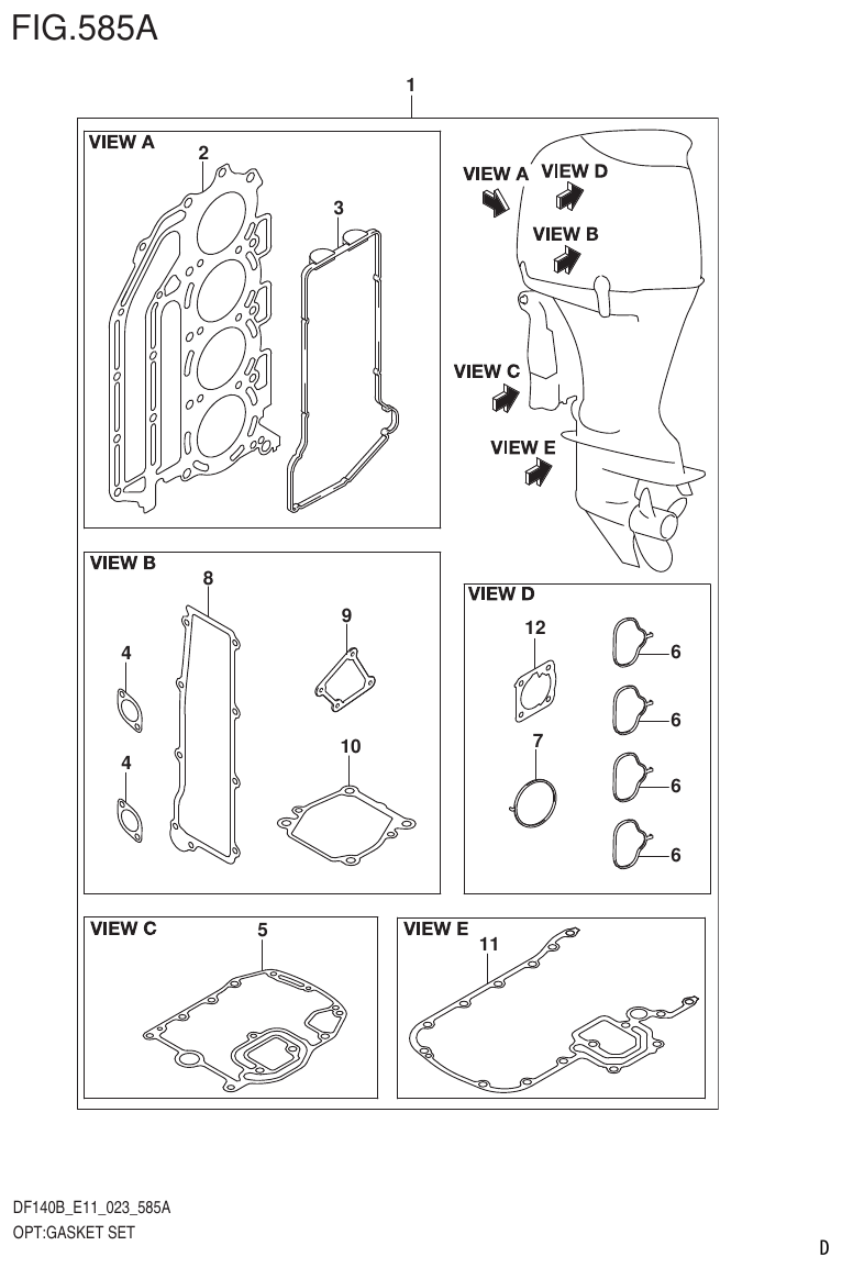 Suzuki DF140B, DF140BT, DF140BZ, DF115BT, DF115BZ, DF115B OPT:GASKET SET parts diagram