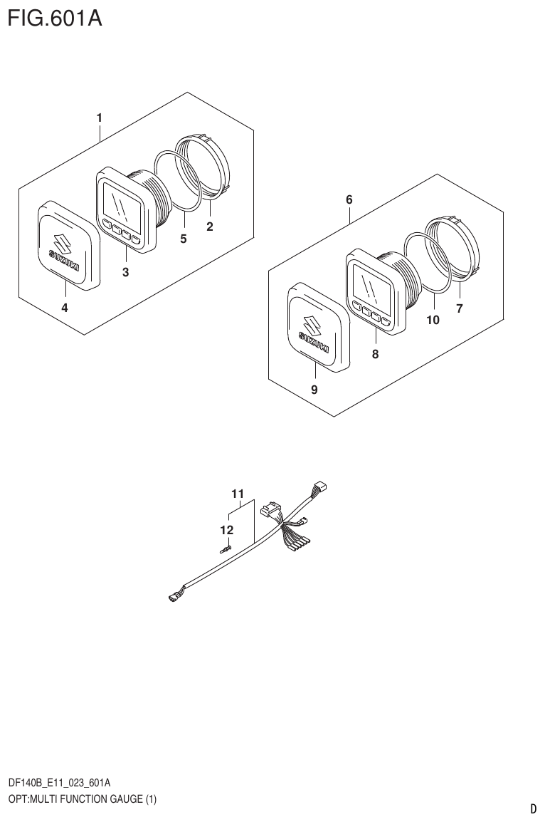 Suzuki DF140B, DF140BT, DF140BZ, DF115BT, DF115BZ, DF115B OPT:MULTI FUNCTION GAUGE (1) (022) parts diagram