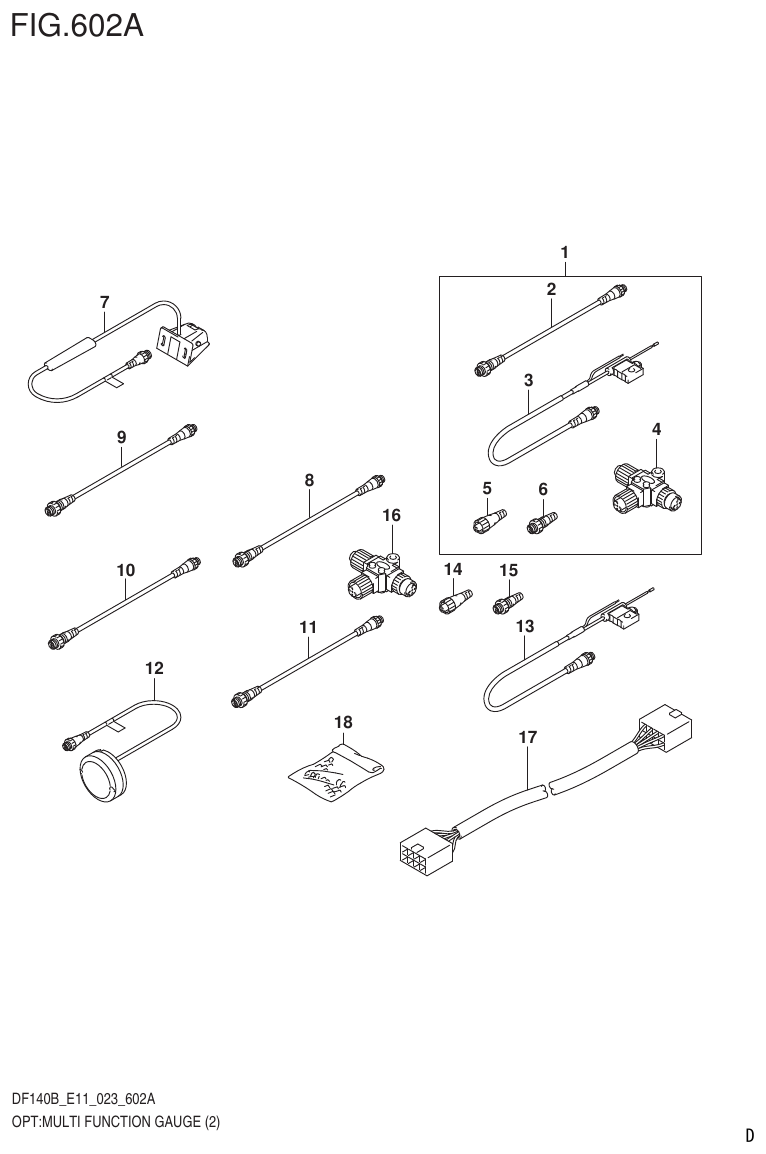 Suzuki DF140B, DF140BT, DF140BZ, DF115BT, DF115BZ, DF115B OPT:MULTI FUNCTION GAUGE (2) (022) parts diagram