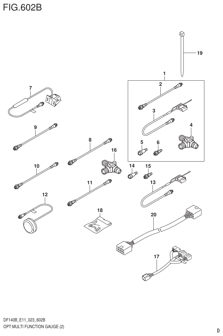 Suzuki DF140B, DF140BT, DF140BZ, DF115BT, DF115BZ, DF115B OPT:MULTI FUNCTION GAUGE (2) (023) parts diagram