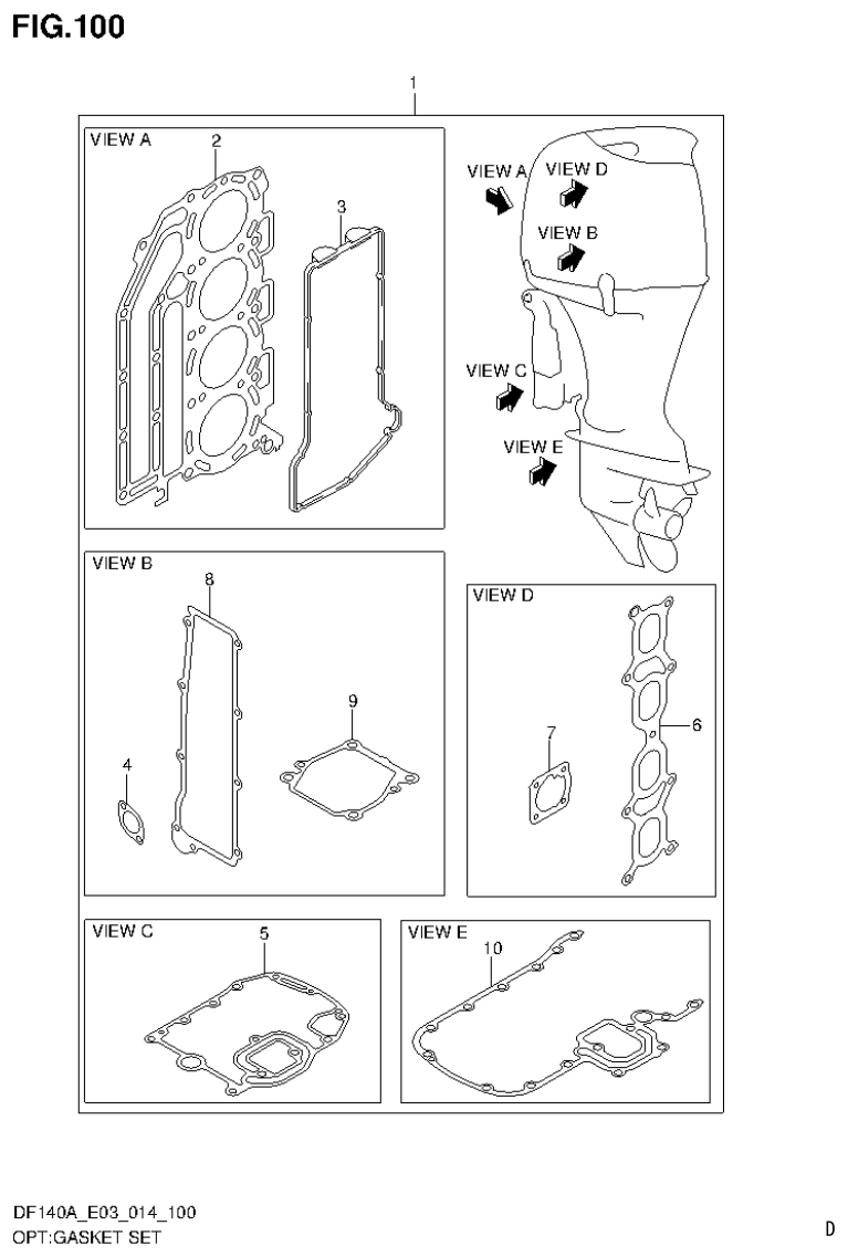 Suzuki DF115AT, DF115AZ, DF140AT, DF140AZ OPT:GASKET SET parts diagram