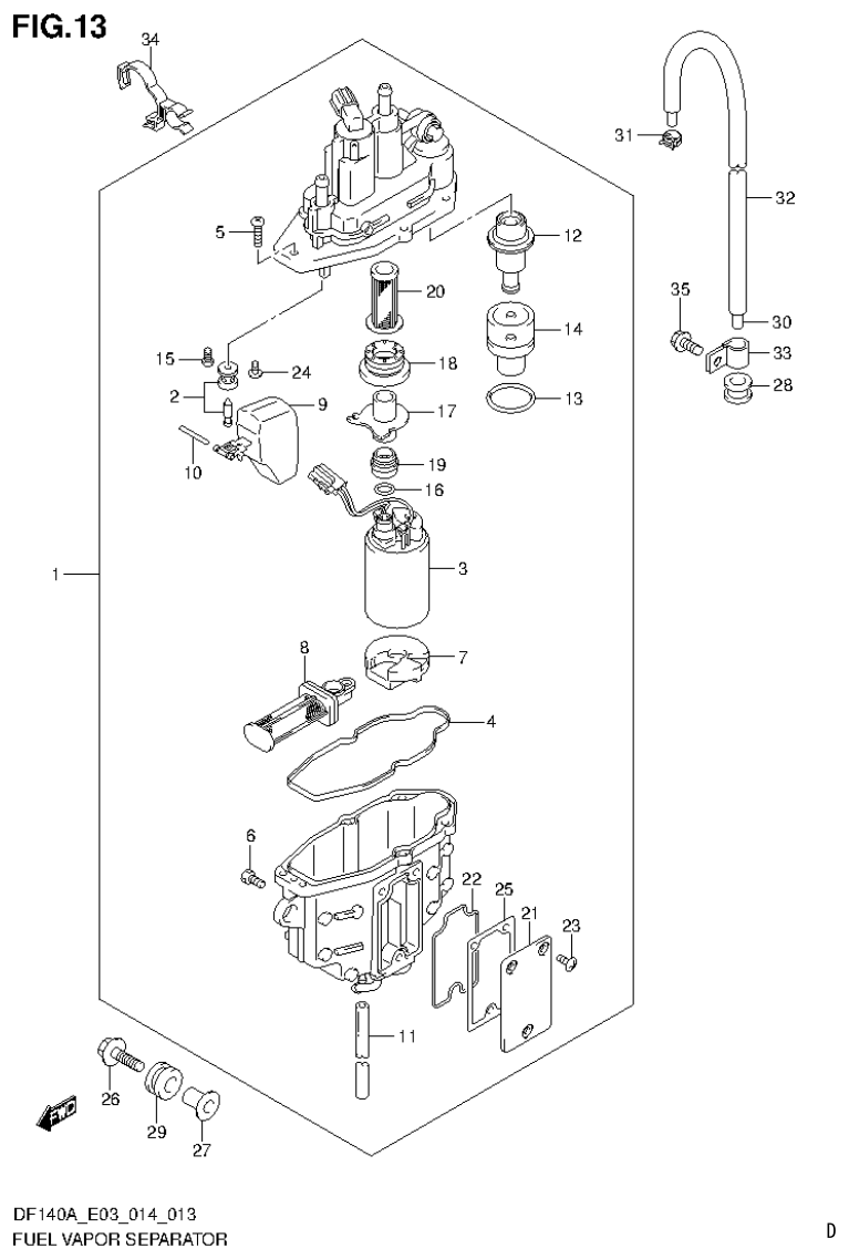 Suzuki DF115AT, DF115AZ, DF140AT, DF140AZ FUEL VAPOR SEPARATOR parts diagram