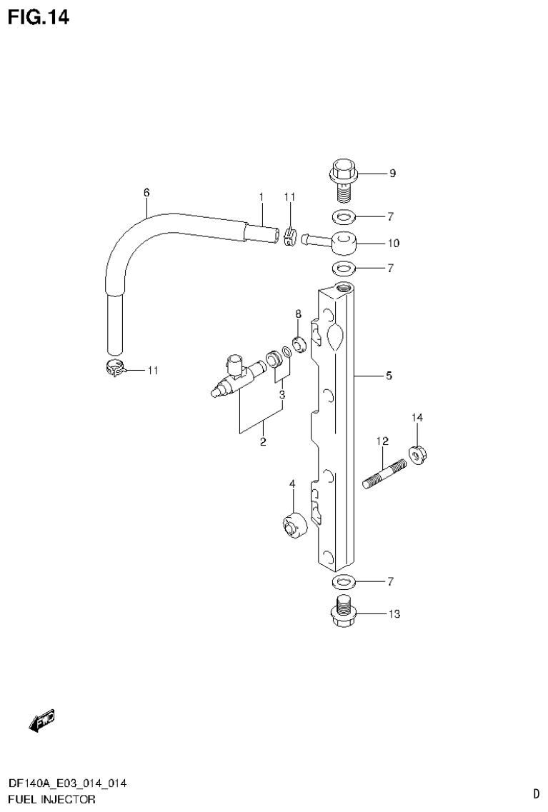 Suzuki DF115AT, DF115AZ, DF140AT, DF140AZ FUEL INJECTOR parts diagram