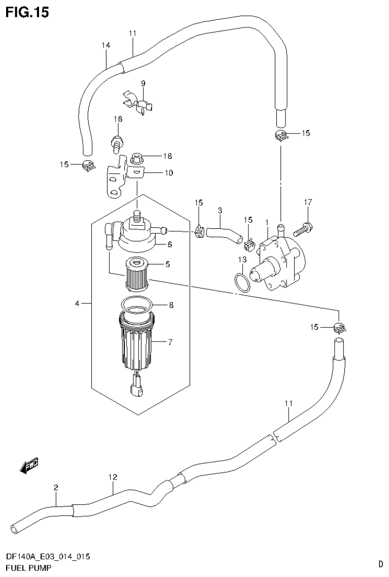 Suzuki DF115AT, DF115AZ, DF140AT, DF140AZ FUEL PUMP parts diagram