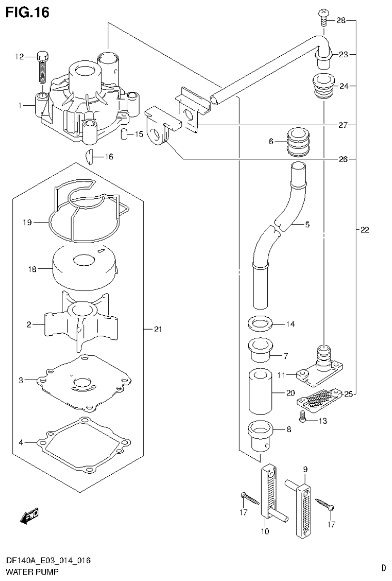 Suzuki DF115AT, DF115AZ, DF140AT, DF140AZ WATER PUMP parts diagram