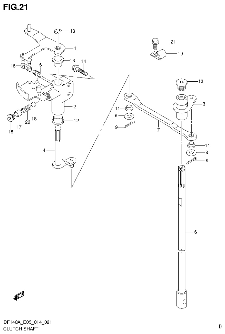 Suzuki DF115AT, DF115AZ, DF140AT, DF140AZ CLUTCH SHAFT parts diagram