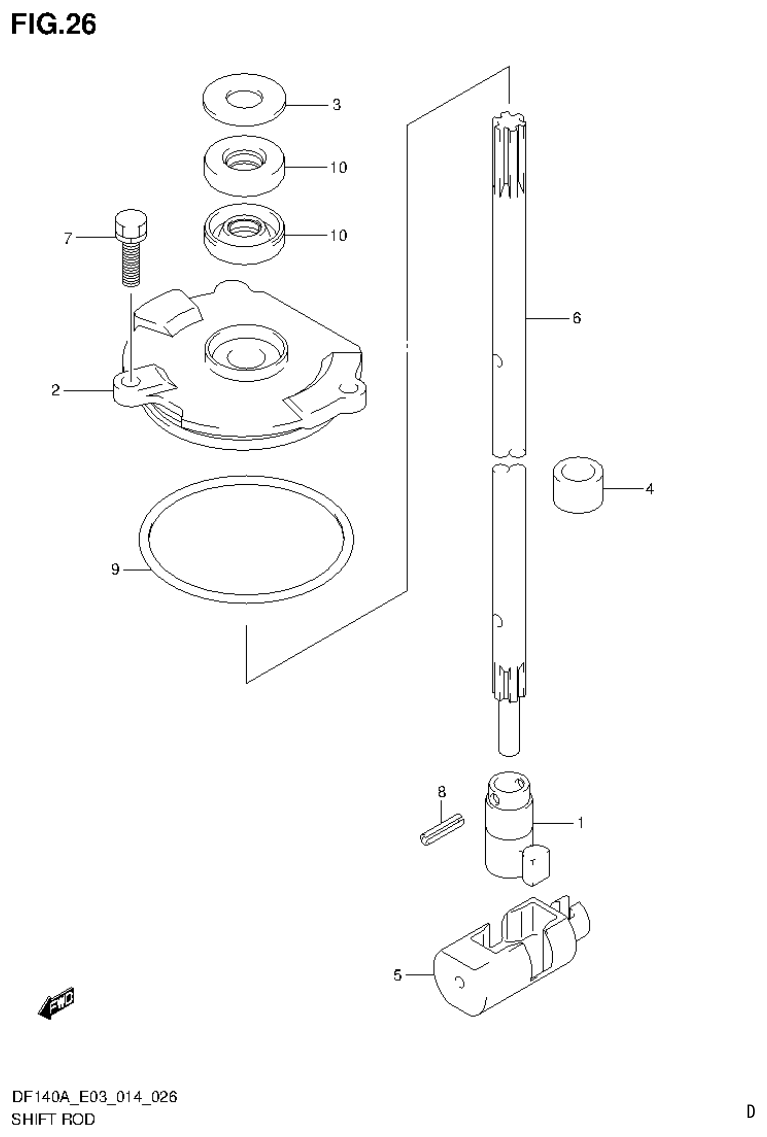 Suzuki DF115AT, DF115AZ, DF140AT, DF140AZ SHIFT ROD (DF140AZ E03) parts diagram