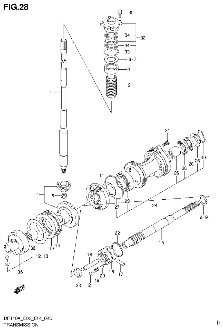 Suzuki DF115AT, DF115AZ, DF140AT, DF140AZ TRANSMISSION (DF115AT E03) parts diagram