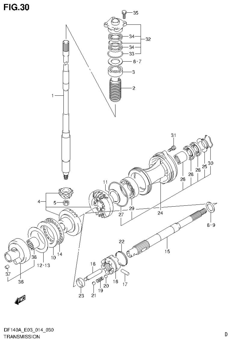 Suzuki DF115AT, DF115AZ, DF140AT, DF140AZ TRANSMISSION (DF140AT E03) parts diagram