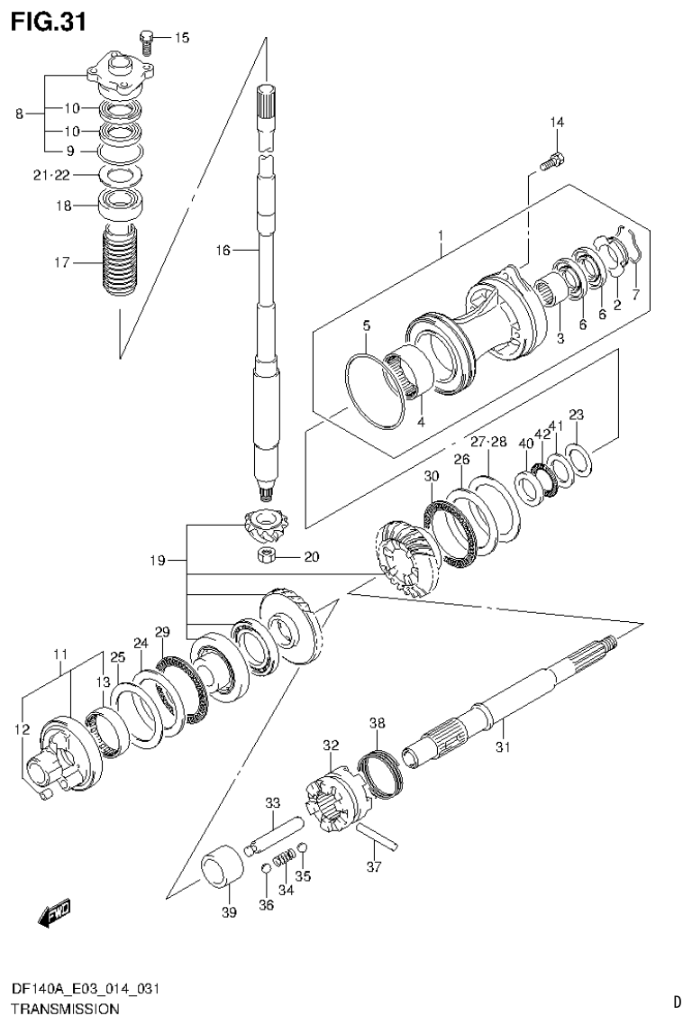 Suzuki DF115AT, DF115AZ, DF140AT, DF140AZ TRANSMISSION (DF140AZ E03) parts diagram