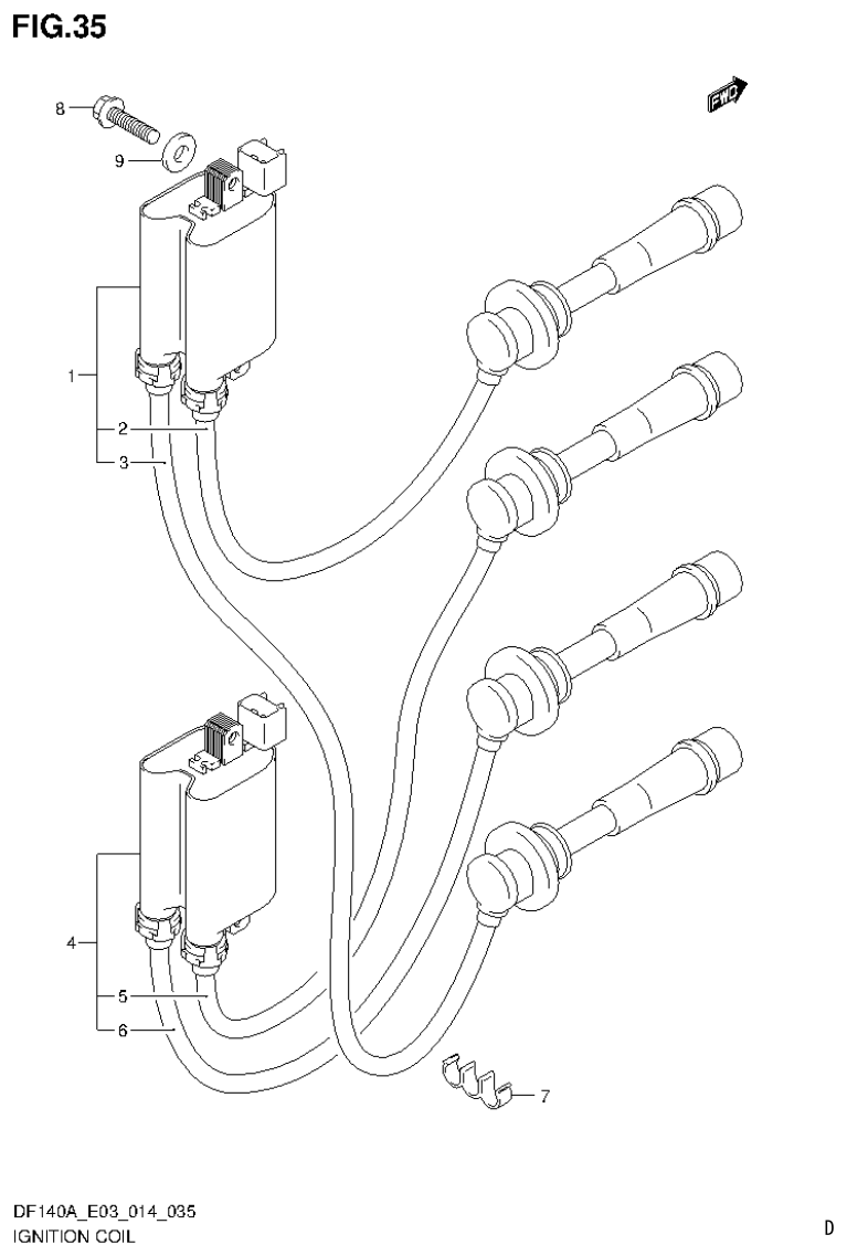 Suzuki DF115AT, DF115AZ, DF140AT, DF140AZ IGNITION COIL parts diagram