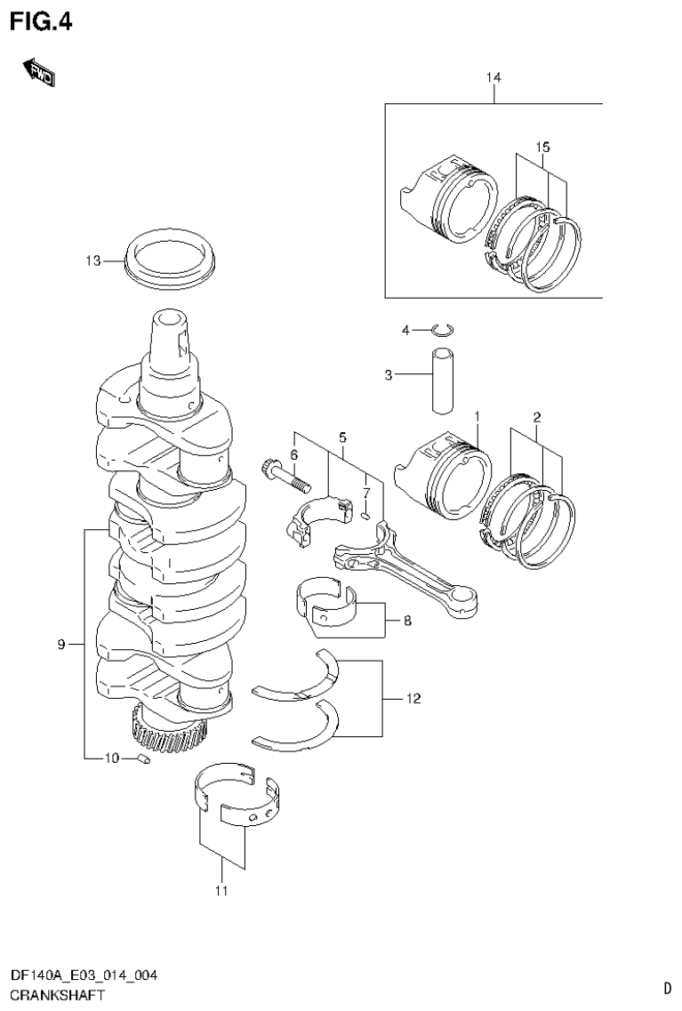 Suzuki DF115AT, DF115AZ, DF140AT, DF140AZ CRANKSHAFT parts diagram