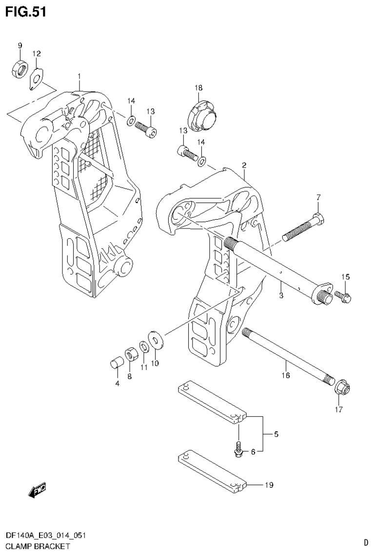 Suzuki DF115AT, DF115AZ, DF140AT, DF140AZ CLAMP BRACKET (DF100AT E03) parts diagram