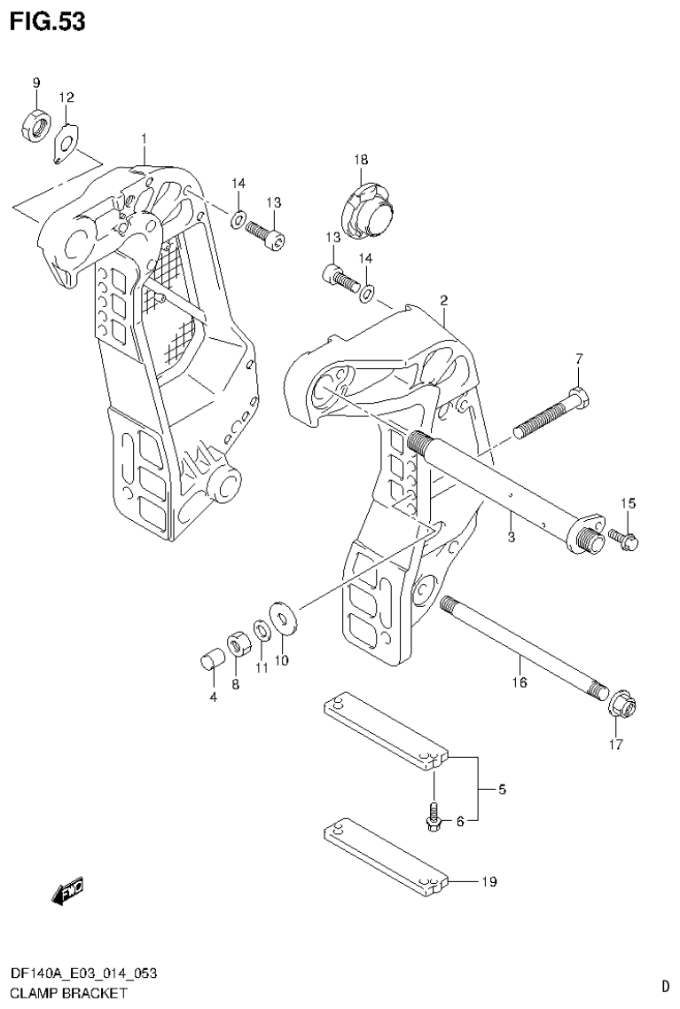 Suzuki DF115AT, DF115AZ, DF140AT, DF140AZ CLAMP BRACKET (DF115AZ E03) parts diagram