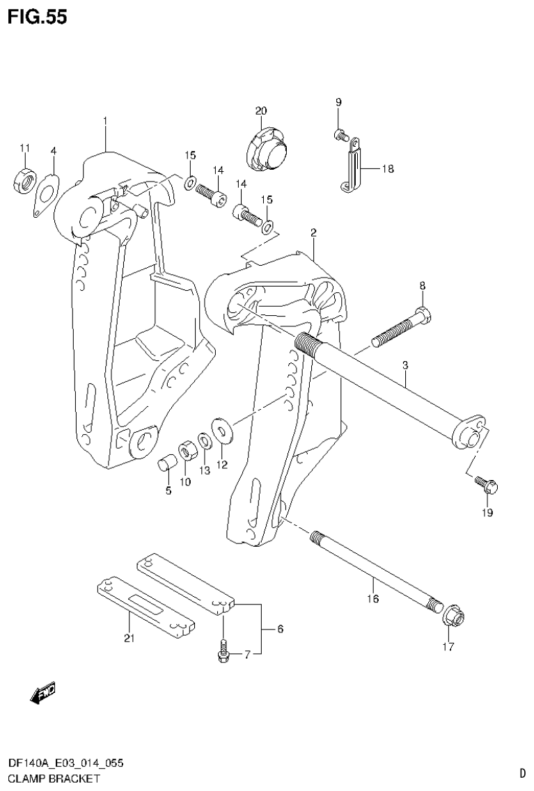 Suzuki DF115AT, DF115AZ, DF140AT, DF140AZ CLAMP BRACKET (DF140AZ E03) parts diagram