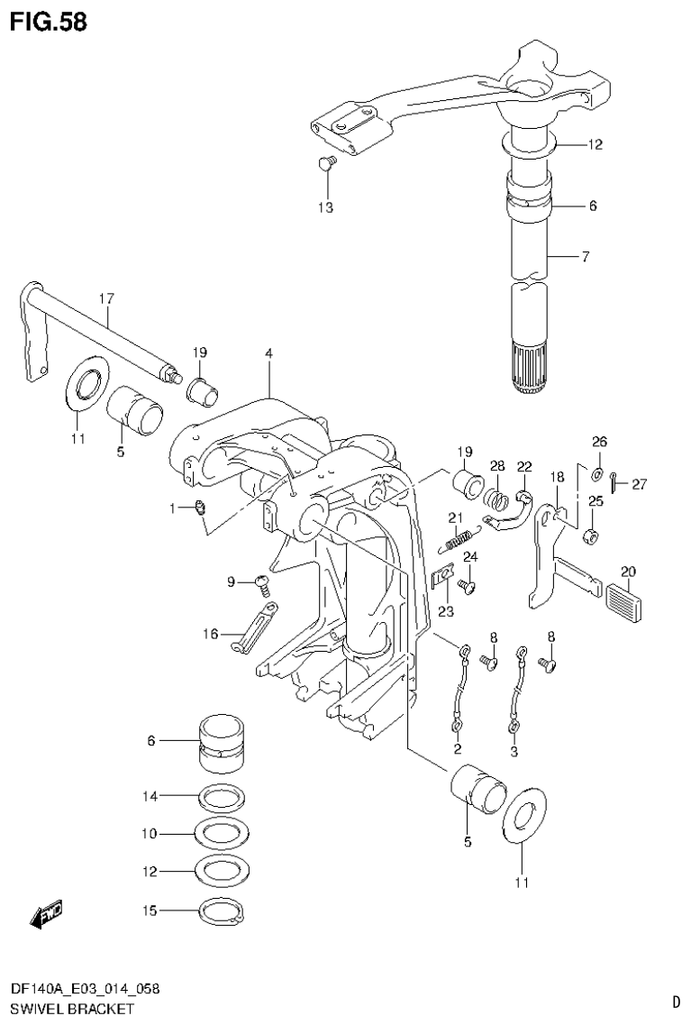 Suzuki DF115AT, DF115AZ, DF140AT, DF140AZ SWIVEL BRACKET (DF115AZ E03) parts diagram
