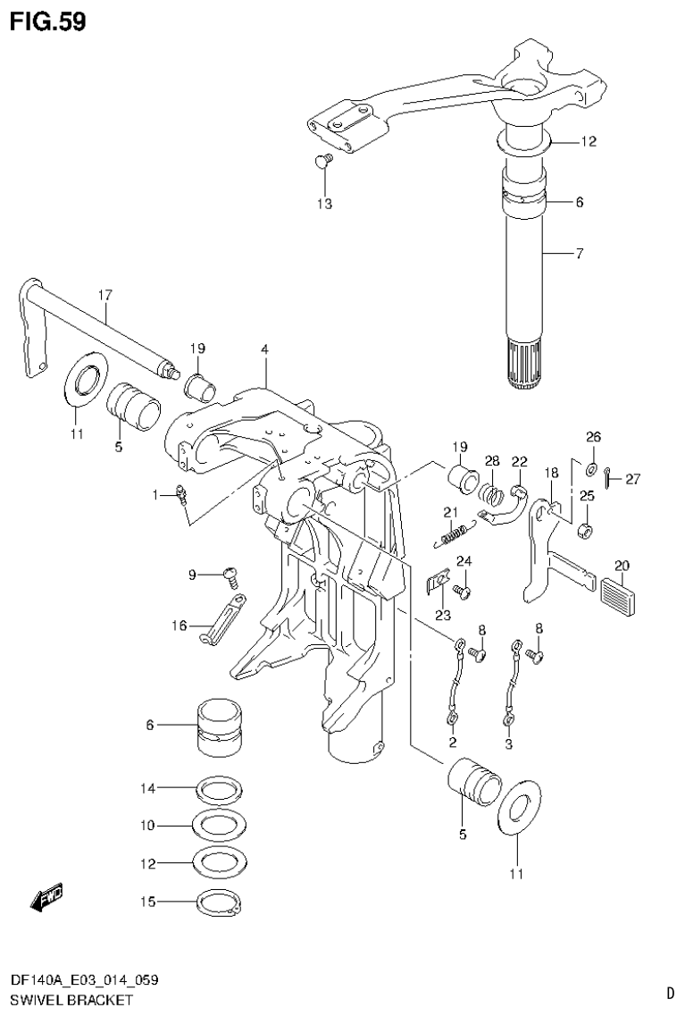 Suzuki DF115AT, DF115AZ, DF140AT, DF140AZ SWIVEL BRACKET (DF140AT E03) parts diagram