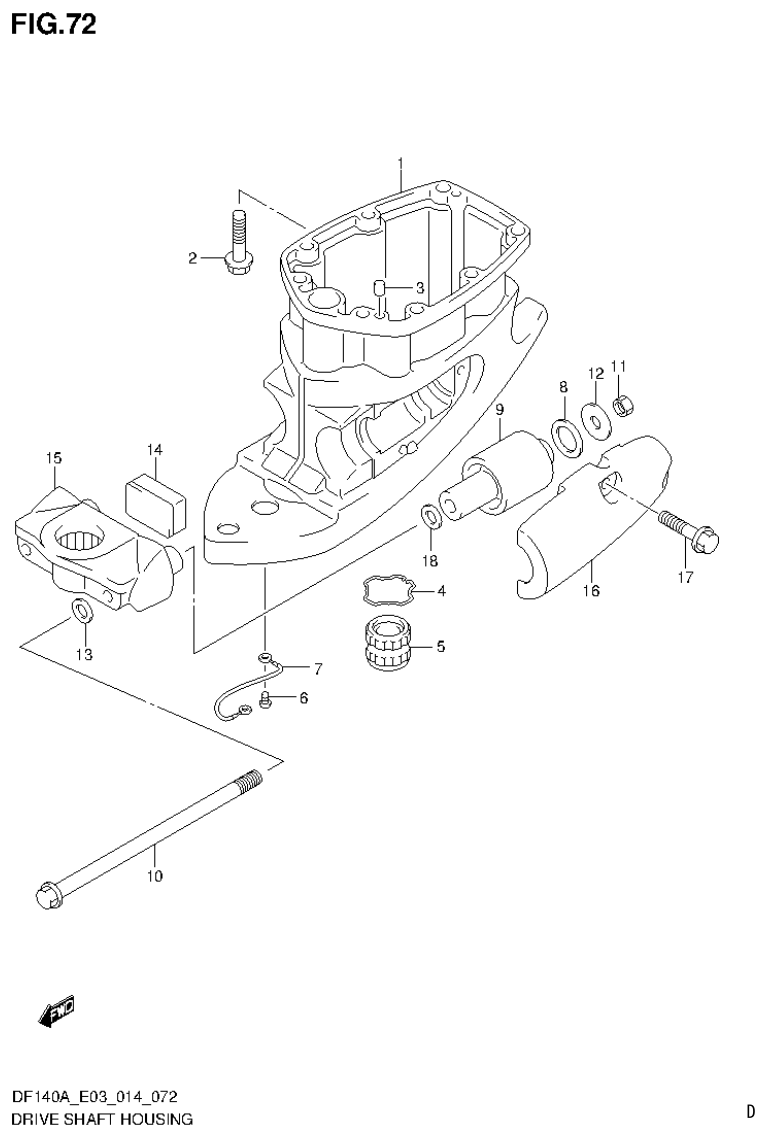 Suzuki DF115AT, DF115AZ, DF140AT, DF140AZ DRIVE SHAFT HOUSING parts diagram